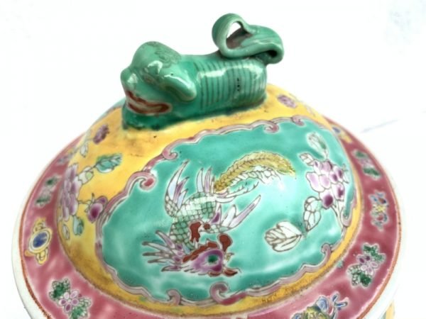GREEN 330mm COVERED JAR peranakan kam cheng Phoenix Porcelain Pot Vase Pottery #4