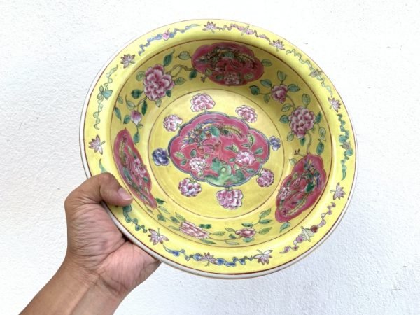 PUNCH PARTY BOWL 11.8″ BASIN Phoenix and Peonies Baba Nyonya Porcelain Dish Plate