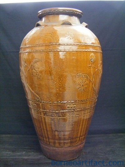 CRISPY GOLDEN BROWN Massive Size Antique JAR VASE Late Ching Period Tajau Pot