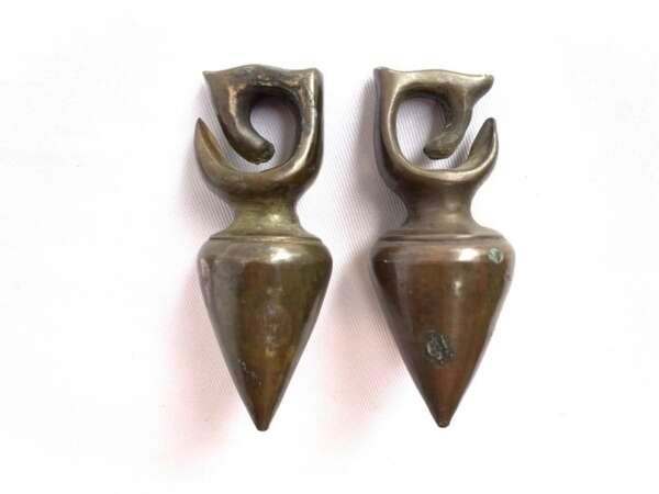 EXTREME EAR WEIGHT 380g ANTIQUE EARRING PAIR Dayak Tribe Ornament Brass Jewelry