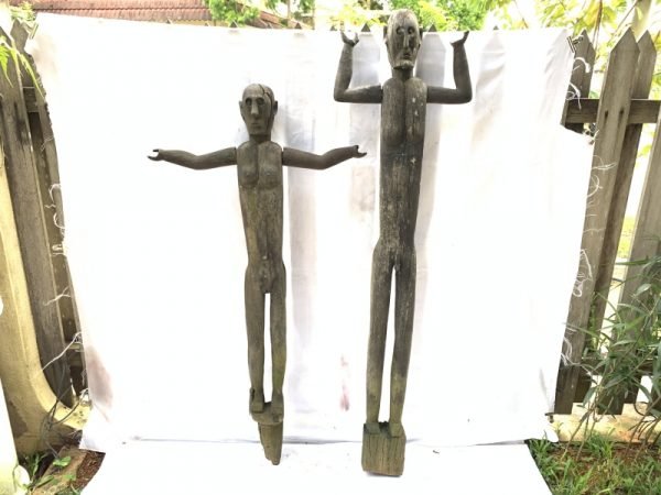 TWO GIANT STATUE 1280 and 1480mm MALE and FEMALE DAYAK asian Figure Sculpture