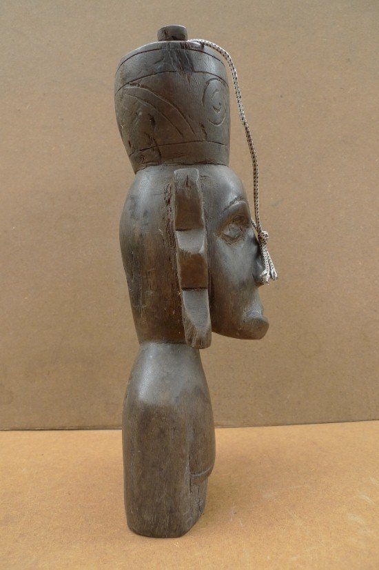 DAYAK BAHAU & JAR 10.6 Authentic Aged Statue Sculpture Primitive Figure Borneo