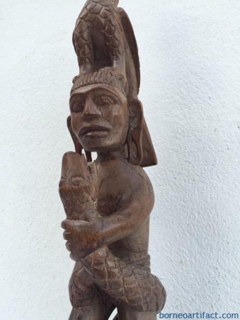 WARRIOR & NATURE IMAGE Old Dayak Statue Sculpture Figure Home Bar Snake Bird