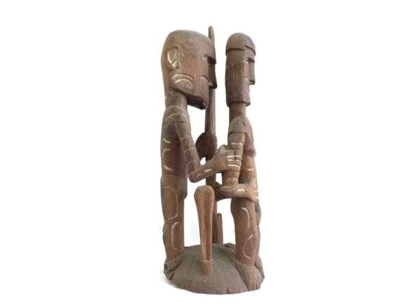 Papua Statue 480mm Male and Naked Female Figure Figurine Sculpture Old Effigy Indonesia