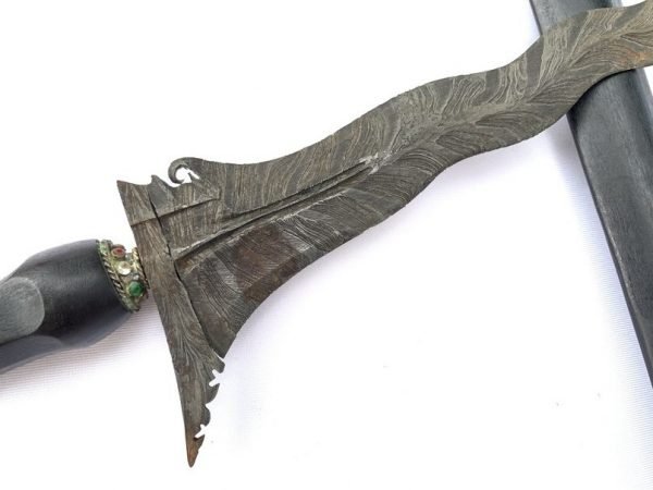 JAVANESE KERIS: Pamor Ron Duru 11 Luk Blade Knife Weapon Sword Kris Kriss Dagger Asia