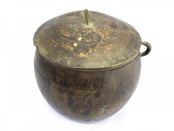 ANTIQUE RICE POT 170mm Borneo Brass Artifact Tribal Asia Native Cooker Cauldron