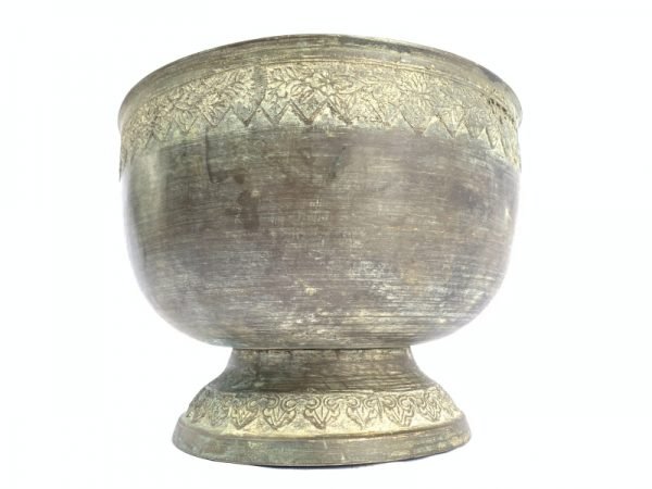 ANTIQUE BRASS BOWL 255mm Xxxl Cup Sulang Vintage Hand-forged Asian Pedestal