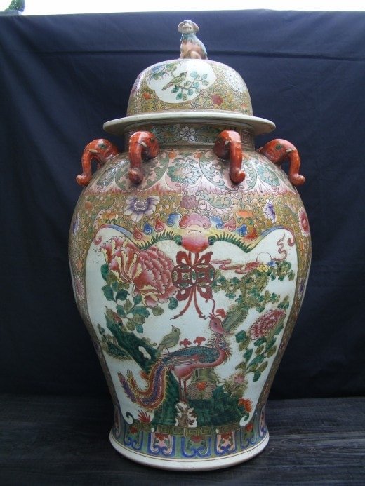 MASSIVE HUMAN SIZE 820mm Covered Pot Ginger Jar Dragon and Phoenix Vase Pottery peranakan home decor