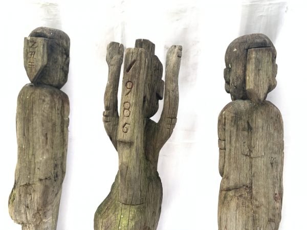 THREE WEATHERED DAYAK GUARDIAN primitive sculpture Antique Artifact Figure Icon