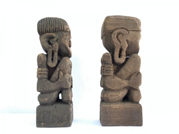 SCULPTURE ART 170mm DAYAK BAHAU Miniature Statue Human People Figure Asia Tribe