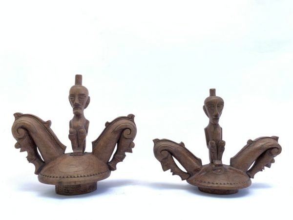 OLD BATAK (One Pair) MEDICINE CHAMBER Box Container Statue Figurine Indonesia