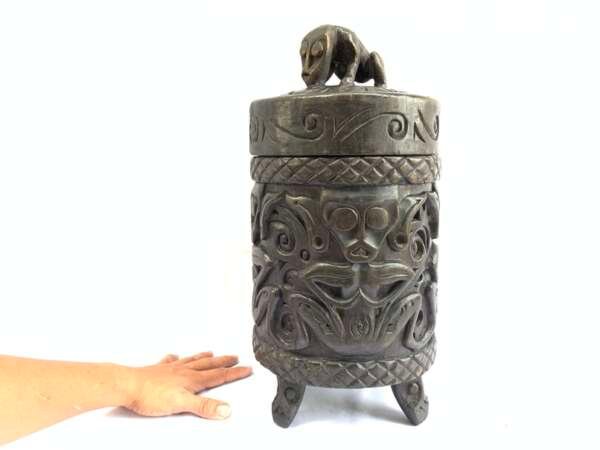 ABORIGINAL CONTAINER 450mm Rice Jar Dayak Bahau Borneo Tribal Figure Figurine Old Box