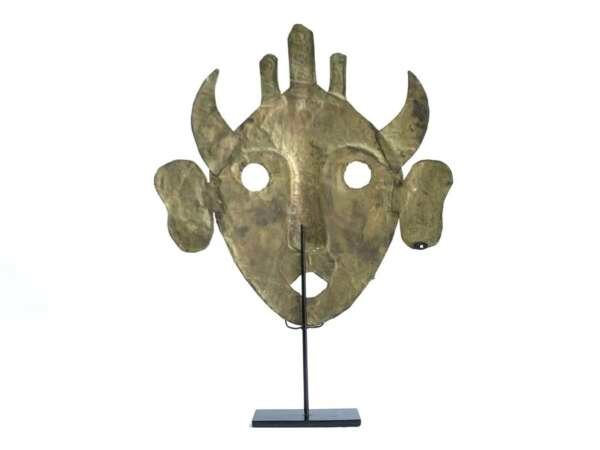 Masque Iban Mask 315mm On Stand Headhunter Borneo Facial Tribal Face Dayak Statue Brass Sculpture