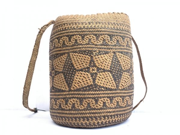AUTHENTIC ethnic BASKET 280mm Traditional Borneo Weaving Woven Fiber Art Rattan Bag #5