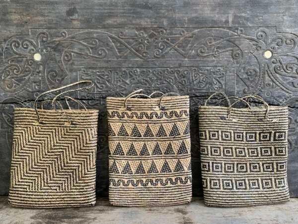 Rattan Shoulder Bag (3 Pieces) Weaving Basket Tote Handbag Traditional Fiber Art Borneo