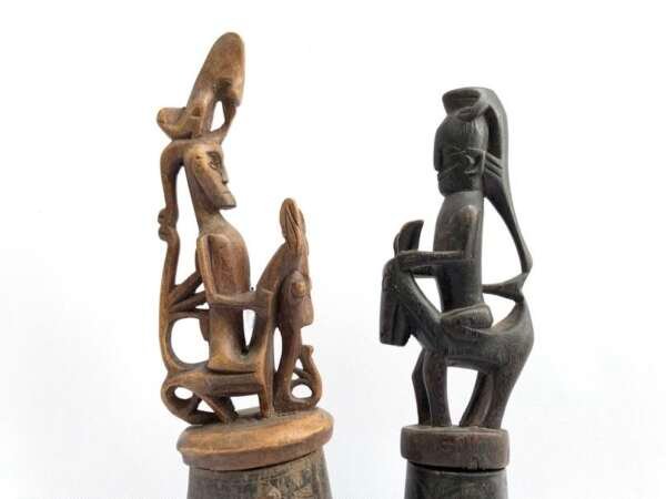 Handmade Container 1 Pair Sculpture Tribal Batak Box Jewelry Medicine Statue Figurine Indonesia