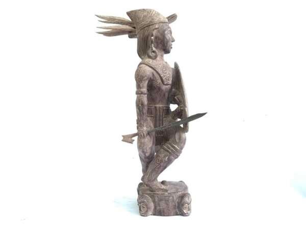 Asian Warrior 430mm Dayak Headhunter Statue Figure Figurine Weapon Shield Tribal Sculpture