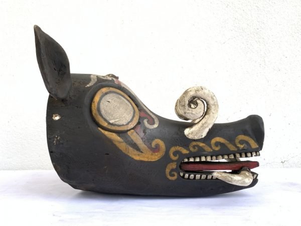 BORNEO PIG MASK 290mm ANIMALISTIC Tribal Face Asia Statue Animal Figure Figurine