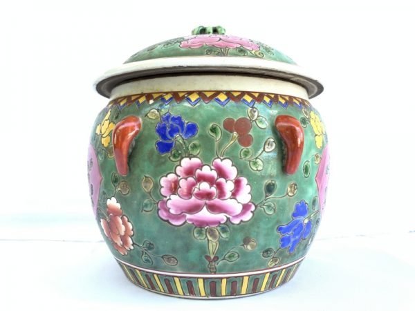 COVERED BOWL 200mm Kamcheng Jar Porcelain Ceramic Peranakan Baba Nyonya Chinese Pot