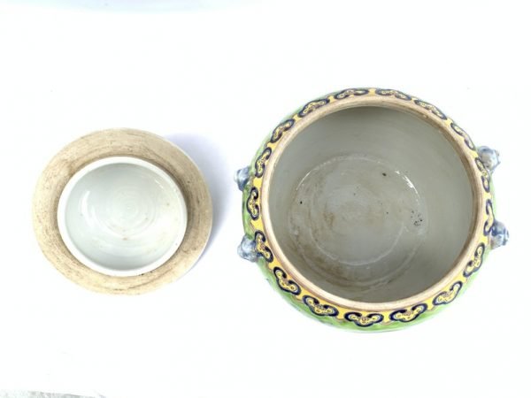 CHINESE JAR 220mm RARE Glazed Green Baba Nyonya Kamcheng Covered Jar Porcelain Ceramic
