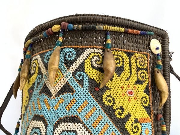 BEADED PANEL CARRIER 420mm Traditional Baby Backpack Child Infant Bag Tribal Borneo