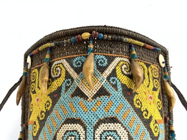 BEADED PANEL CARRIER 420mm Traditional Baby Backpack Child Infant Bag Tribal Borneo