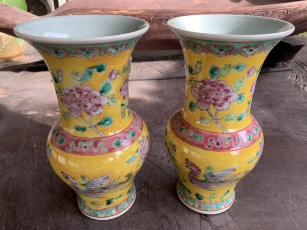 PERANAKAN SPITTOON 220mm (One Pair) Baba Nyonya Vase Pot Pottery Jar Ceramic Porcelain