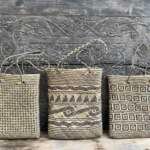 Borneo Fiber Art (3 Pieces) Shoulder Bag Weaving Basket Tote Handbag Traditional Rattan Product