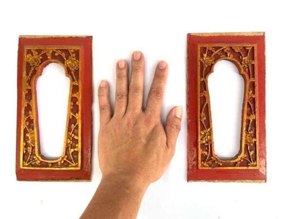 ANTIQUE FRAME (1 Pair) Chinese Mirror Panel Wood Carving Wall Deco Sculpture Painting