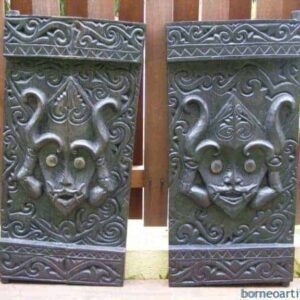 ANTROPOMORPHIC DAYAK WINDOW PANEL PAIR Land Dyak Borneo CARVED Plank Slat Strip