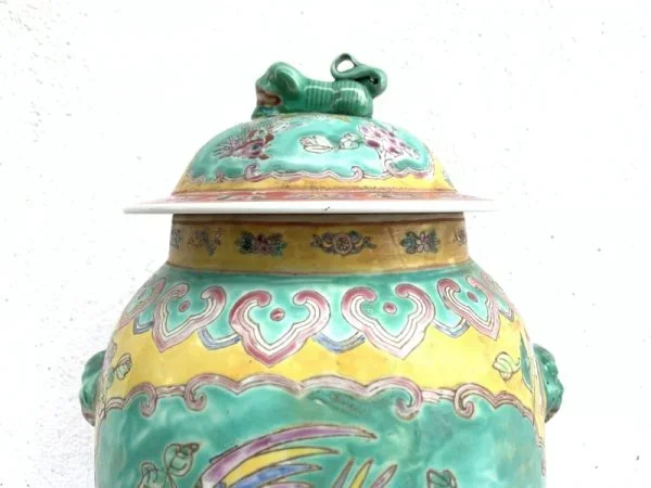 GREEN 330mm COVERED JAR peranakan kam cheng Phoenix Porcelain Pot Vase Pottery #4