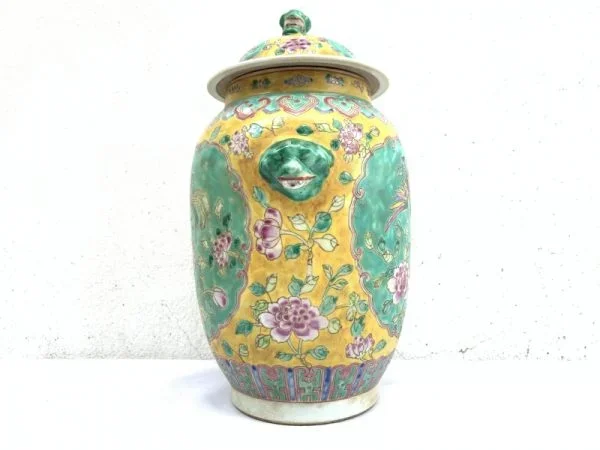 GREEN 330mm COVERED JAR peranakan kam cheng Phoenix Porcelain Pot Vase Pottery #4