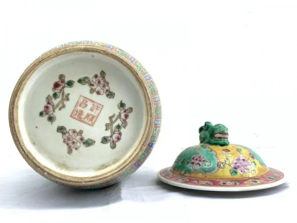 GREEN 330mm COVERED JAR peranakan kam cheng Phoenix Porcelain Pot Vase Pottery #4