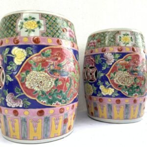 GORGEOUS baba nyonya furniture Stool BLUE PAIR Chair Phoenix Peonies Chinese Porcelain