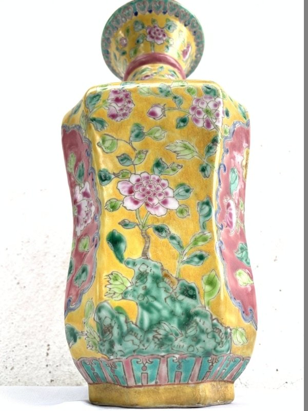 gorgeous vase YELLOW NYONYA VASE Jar Phoenix Peonies Flower Pot Pottery Ceramic