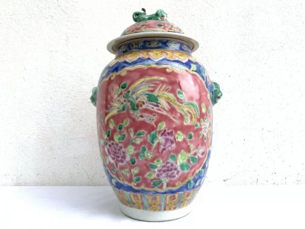 TALL COVERED JAR singapore Kam cheng Porcelain Pot Vase Pottery Asia