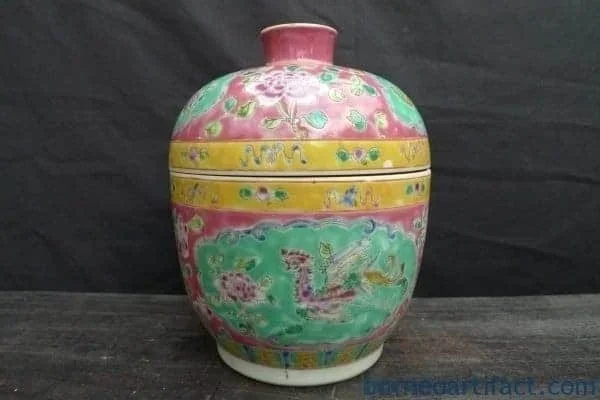 BLUE INTERIOR PINK EXTERIOR Chupu Nyonya Covered Jar Kamcheng Kam cheng Pot
