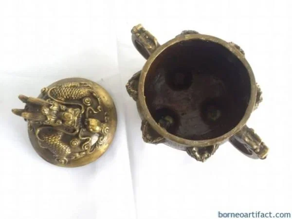 BRASS COVERED POT Dragon Feng Shui Jar Bowl Jewelry Box