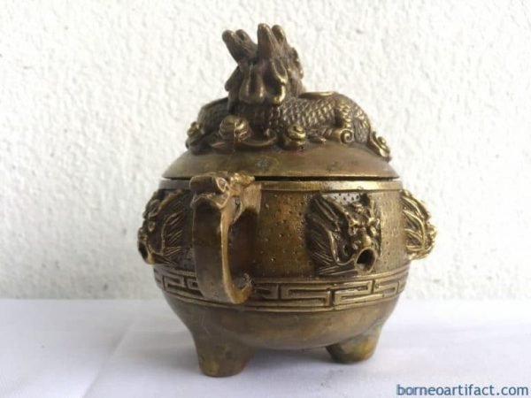 BRASS COVERED POT Dragon Feng Shui Jar Bowl Jewelry Box