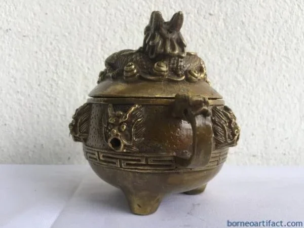 BRASS COVERED POT Dragon Feng Shui Jar Bowl Jewelry Box