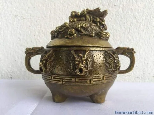 BRASS COVERED POT Dragon Feng Shui Jar Bowl Jewelry Box
