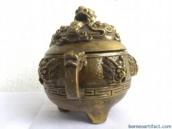 BRASS COVERED POT Dragon Feng Shui Jar Bowl Jewelry Box
