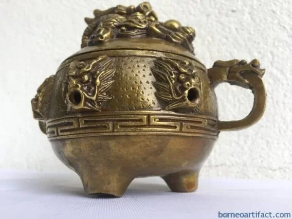 BRASS COVERED POT Dragon Feng Shui Jar Bowl Jewelry Box