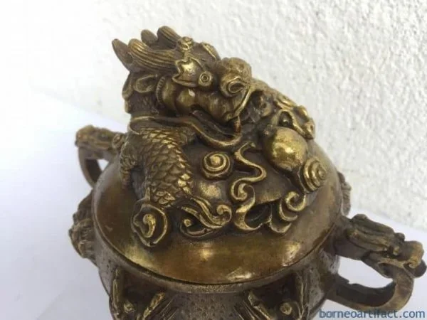 BRASS COVERED POT Dragon Feng Shui Jar Bowl Jewelry Box