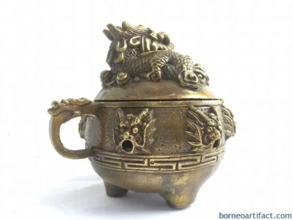 BRASS COVERED POT Dragon Feng Shui Jar Bowl Jewelry Box