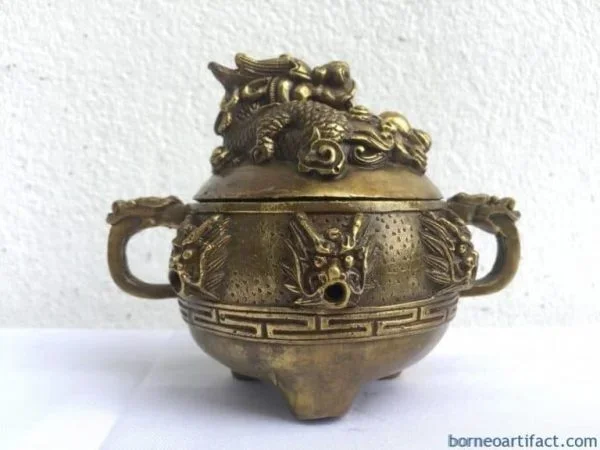 BRASS COVERED POT Dragon Feng Shui Jar Bowl Jewelry Box