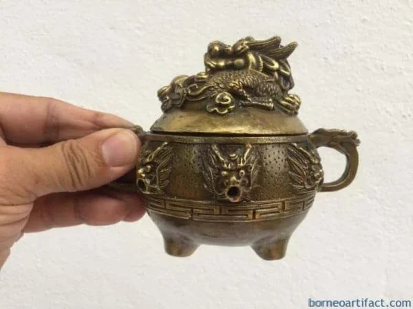 BRASS COVERED POT Dragon Feng Shui Jar Bowl Jewelry Box