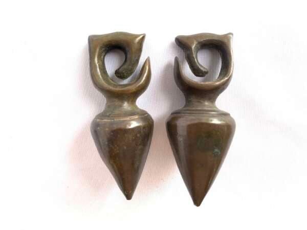 EXTREME EAR WEIGHT 380g ANTIQUE EARRING PAIR Dayak Tribe Ornament Brass Jewelry