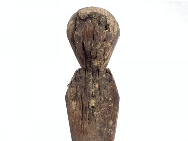 WEATHERED GUARDIAN STATUE Ancestral Eroded Outdoor Pole Figure Hardwood #13