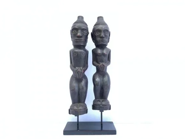 MALE and FEMALE 390mm BATAK WARRIOR STATUE Ancestral Facial Sculpture Indonesia Couple Gift